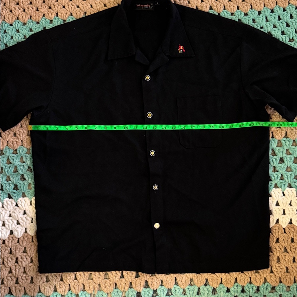 Black Flaming 8 Ball Rockabilly Short Sleeve Button Down Shirt Men’s sz Large - Picture 4 of 7